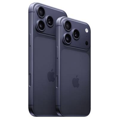 Twee strakke smartphones, de ene groter dan de andere, met zwarte achterkanten en cameralensen in de bovenhoeken, verticaal tentoongesteld.