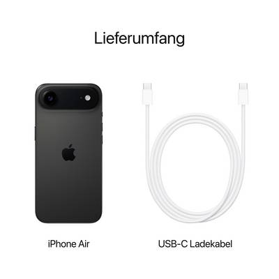 'Leveringsomvang' toont een zwarte smartphone en een wit USB-C oplaadkabel.
