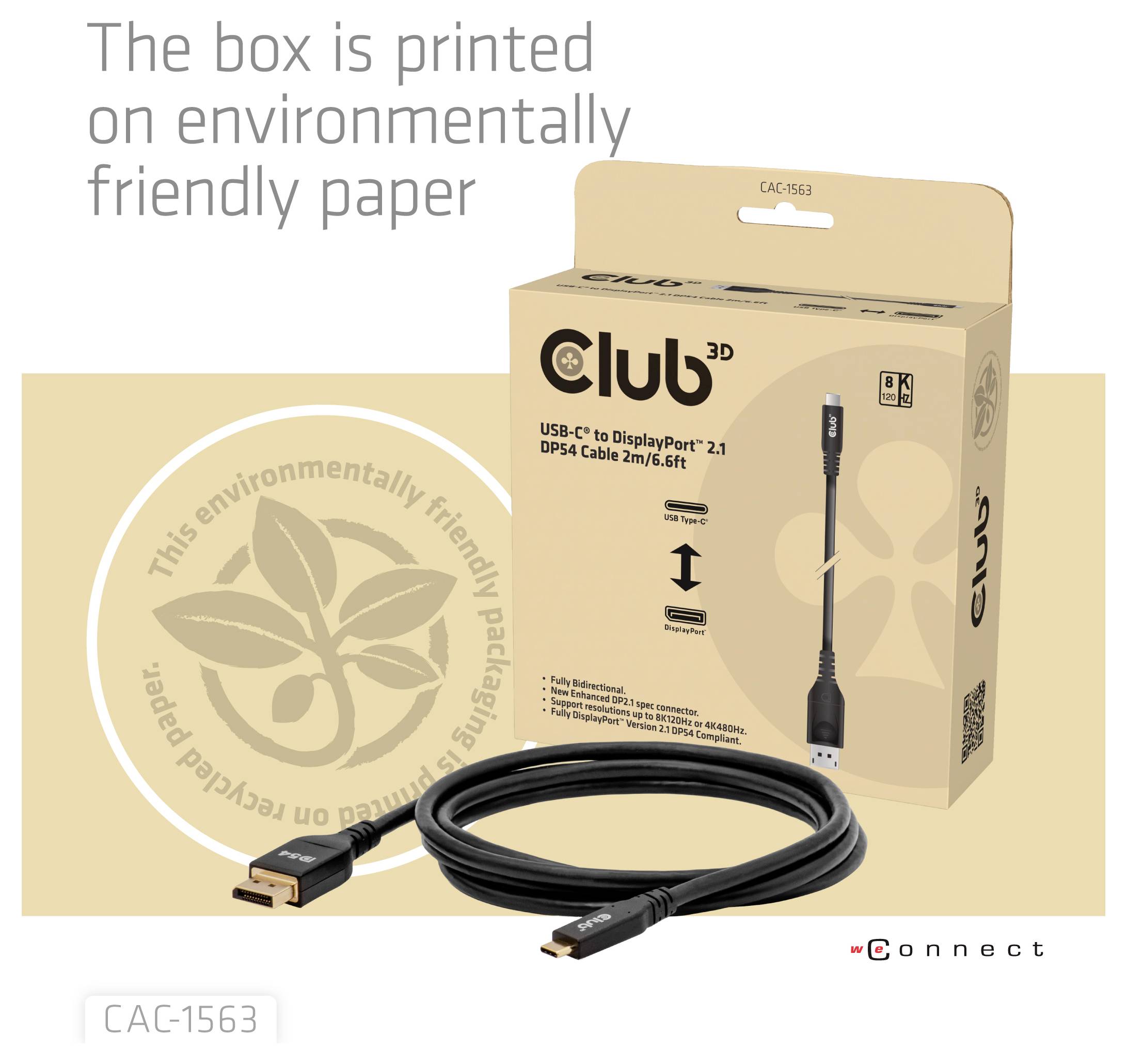 CLUB3D CAC-1563 USB-C® naar DisplayPort™ 2.1 DP54 bidirectionele kabel 8K120Hz 2m / 6,6ft-6