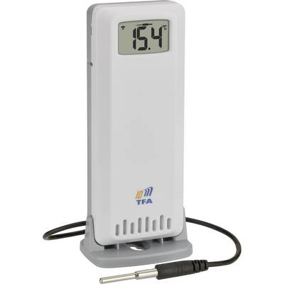 'TFA'-merkthermometer met digitaal display waarop 15,4°C wordt getoond, met een bijbehorende externe sonde.