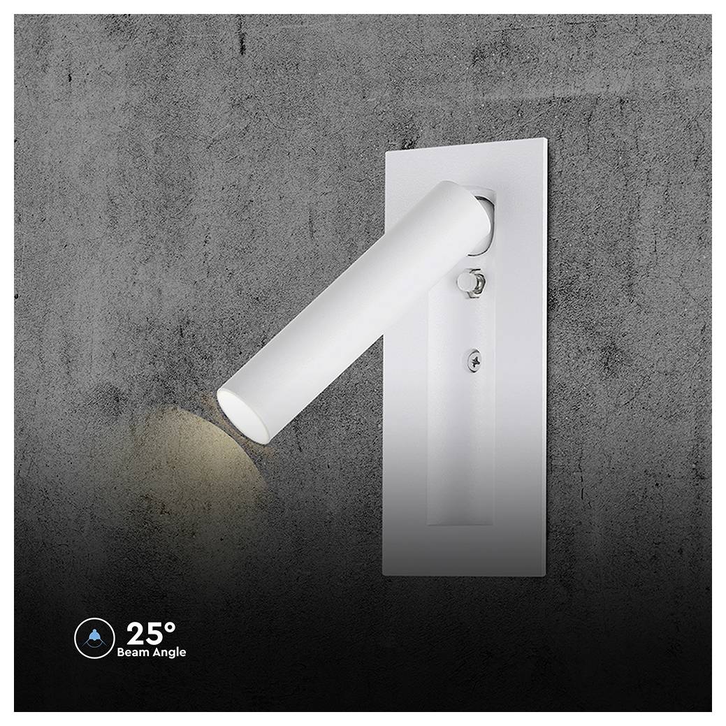 Een moderne wandlamp met een stralingshoek van 25 graden verlicht een deel van een donkergrijze muur.