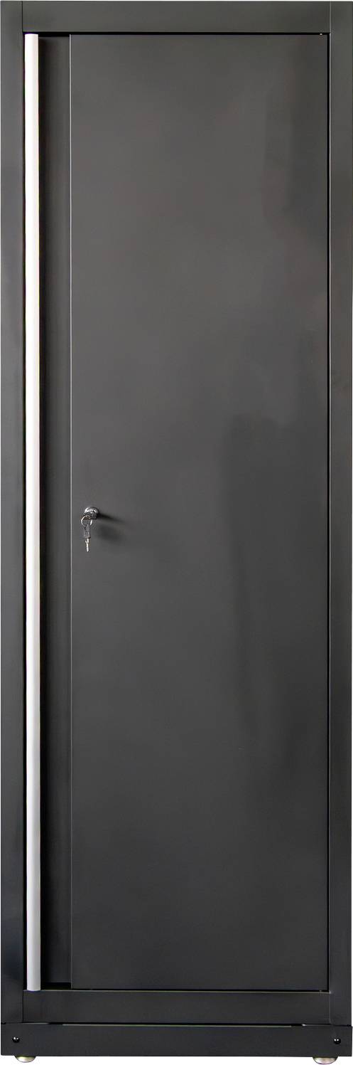 Een hoge, gesloten, donker gekleurde metalen deur met een zichtbare sleutel in het slot aan de rechterkant, wat beperkte toegang of beveiliging suggereert.