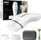 'Braun Silk-expert Pro 5 IPL ontharing systeem' verpakking met apparaat, drie opzetstukken, een scheermes en een draagtas afgebeeld. Voor haarreductie.