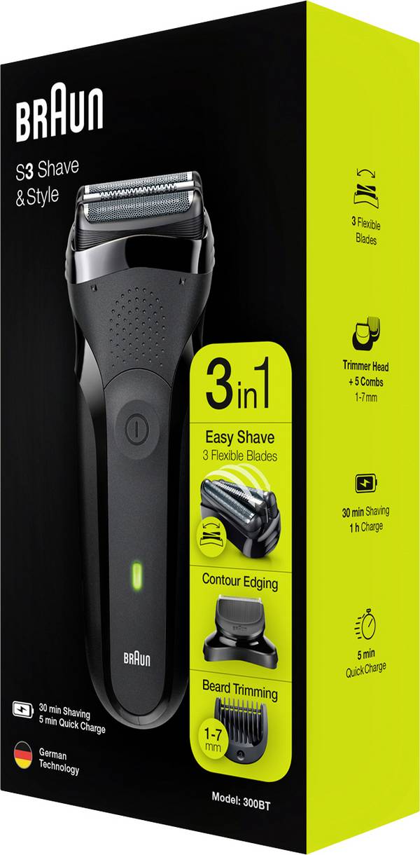 Braun Braun Rasierer Series 3 300BT Scheerapparaat Afspoelbaar Zwart