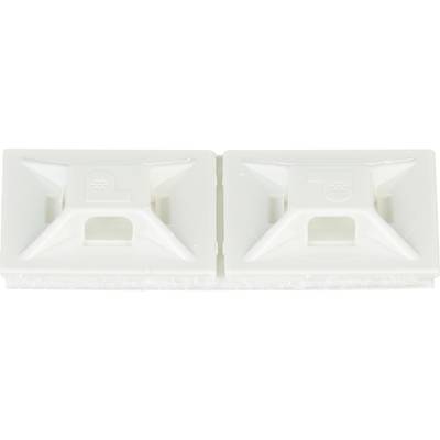 Twee witte kunststof kabelbandenhouders naast elkaar geplaatst, elk met een vierkante voet en een verhoogde driehoekige structuur voor het bevestigen van kabels.