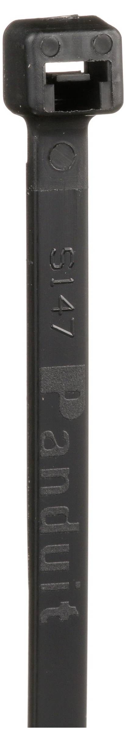 Een zwarte kunststof kabelbinder met het nummer '347' en de merknaam 'Panduit' geëmbosseerd op zijn oppervlak.