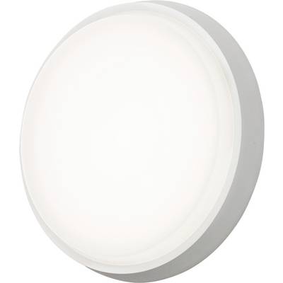 Ronde, witte plafondlamp, verlicht met een zacht schijnsel.