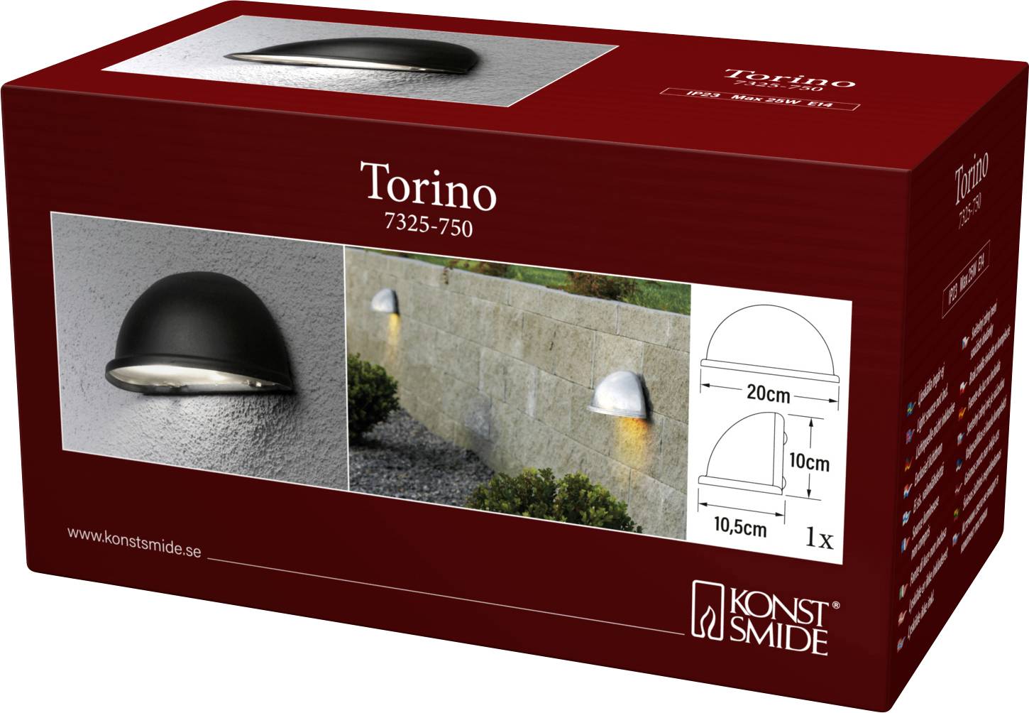 Konstsmide Torino 7325-750 Buitenlamp (wand) E14 25 W Zwart