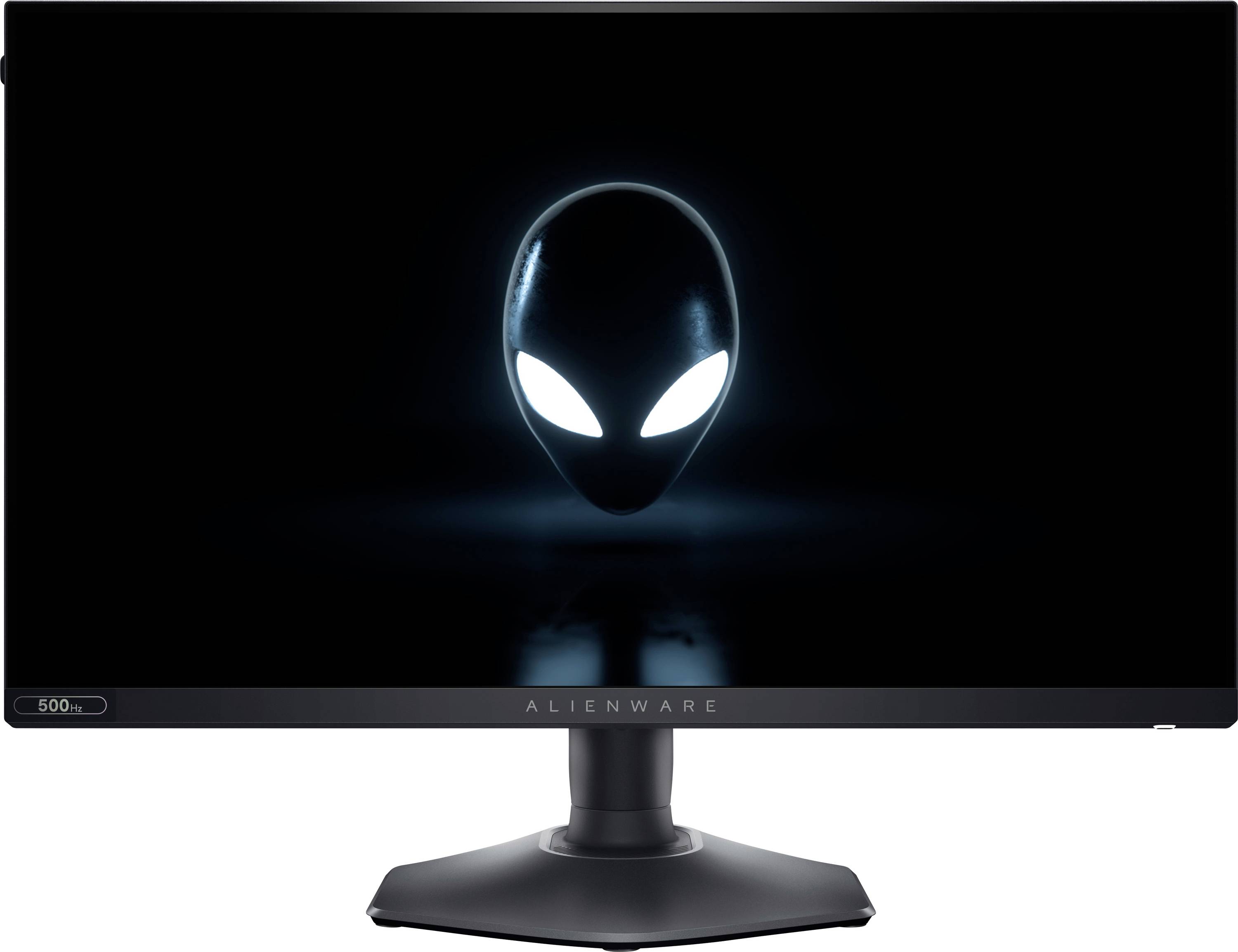 Een computermonitor die een verlicht alien-koplogo toont op een zwart scherm, ter symbolisering van het Alienware-merk.