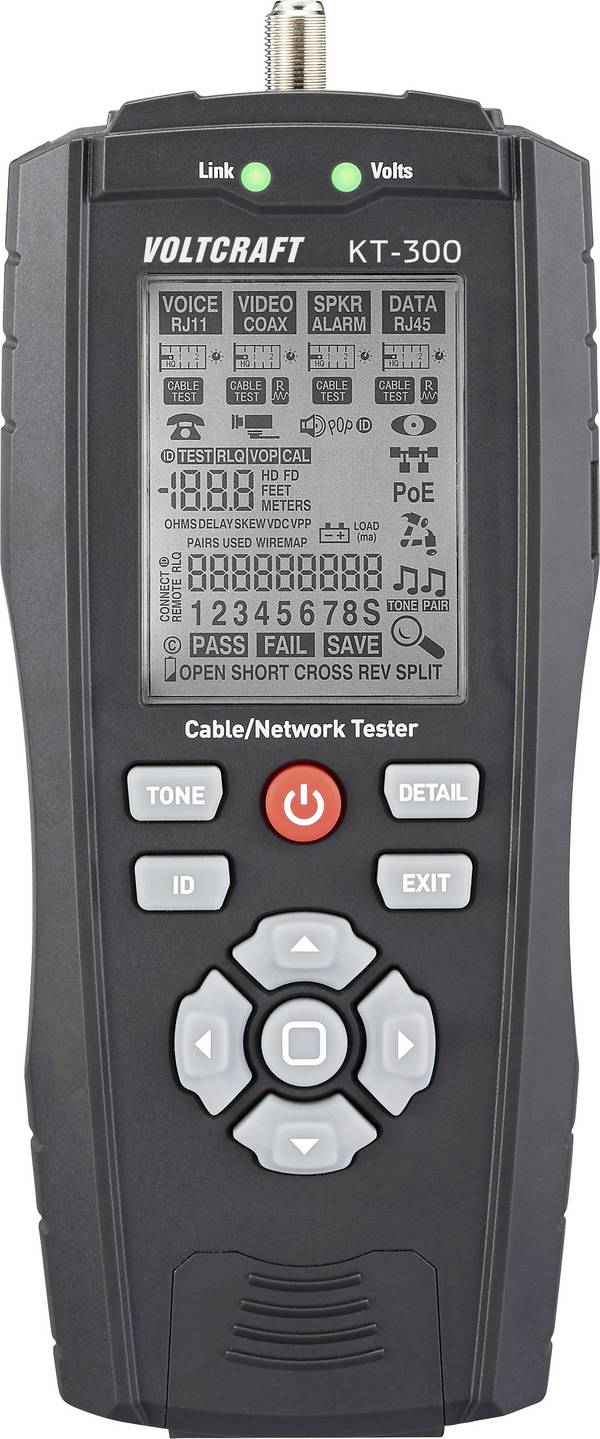 VOLTCRAFT VC-17497100 KT-300 Kabeltester  Meetbereik: Telecommunicatie, Netwerk