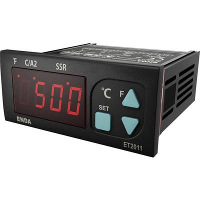 Een digitale temperatuurregelaar met '500' weergegeven, voorzien van knoppen voor instellingen en temperatuureenheidselectie, model ET2011.