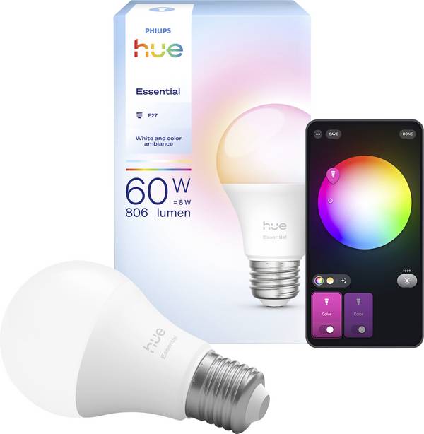 Philips Hue LED-lamp 929004235401 Energielabel: F (A - G) Hue Essential White & Col. Amb. E27 8 W Warmwit tot koudwit, Meerkleurig