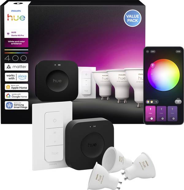 Philips Hue LED-lamp, LED-dimmer 929003666513 Energielabel: E (A - G) Hue White & Col. Amb. GU10 GU10 4.2 W Meerkleurig