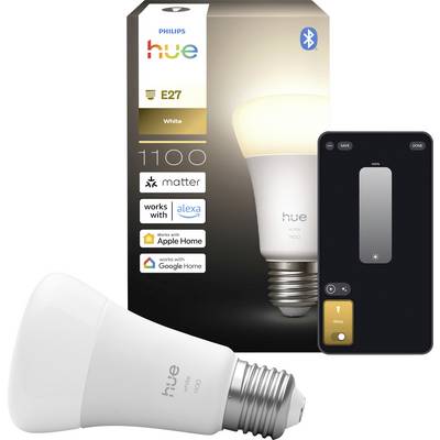 'Philips Hue White E27 1100 lumen slimme lamp met Matter-ondersteuning, compatibel met Alexa, Apple Home en Google Home.'