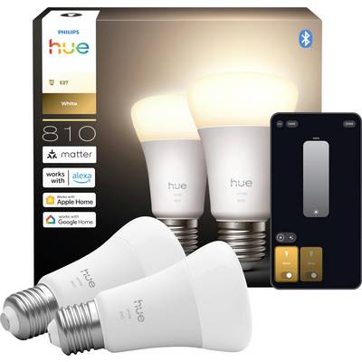Philips Hue slimme lampen met verpakking, compatibel met Alexa, Apple Home, Google Home en Matter, met helderheidsregeling.