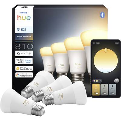 Philips Hue White Ambiance slimme lampen set met vier lampen, Bluetooth-bediening, compatibel met Alexa, Apple Home en Google Home assistenten.