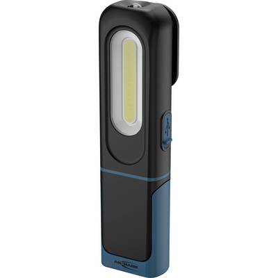 Een zwarte en groene rechthoekige LED-zaklamp met een kleine zijknop, ontworpen voor draagbaar gebruik.