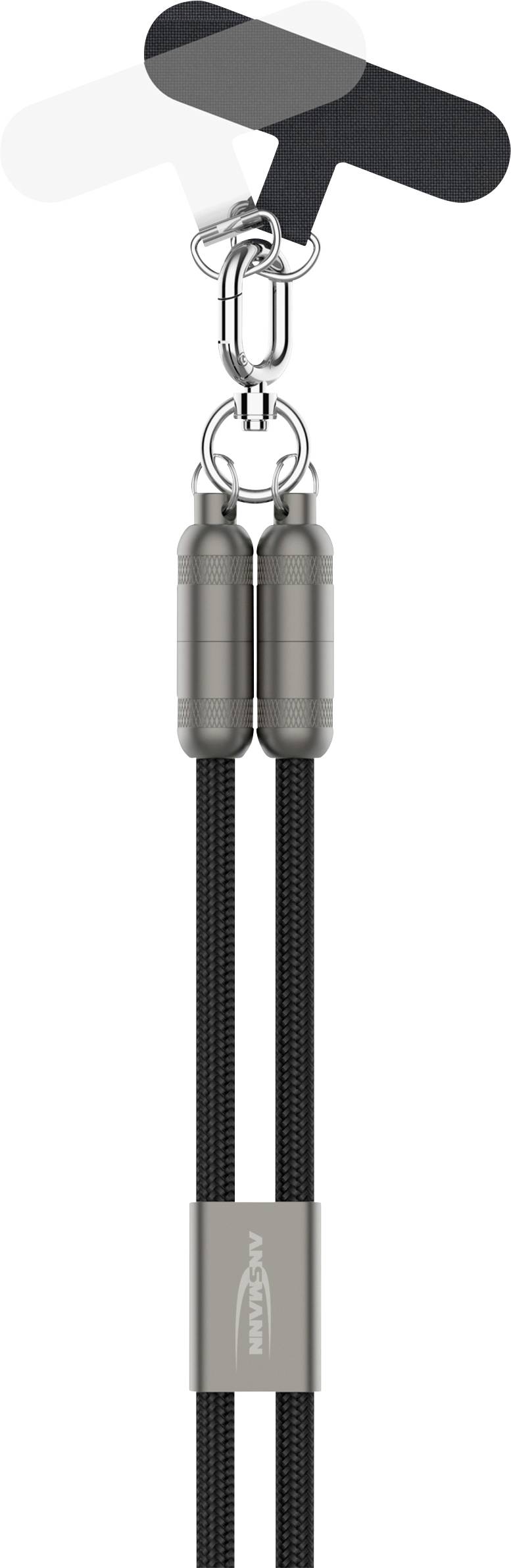 'Arc'teryx' gemerkte zwarte camerariem met verstelbare clips, voorzien van dubbele lanyard en een roterende bevestigingspunt voor flexibiliteit en gebruiksgemak.