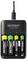 Batterijlader met vier AA-batterijen, merk 'Voltcraft', model 'VC-BC-4100', met groene en gele laadniveau-indicatoren.