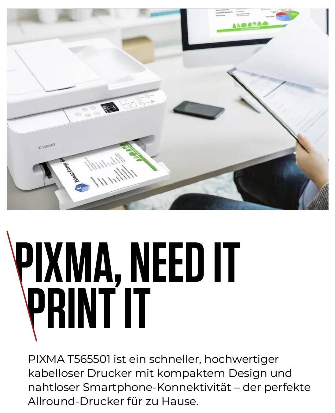 Drucker PIXMA T565501: hoogwaardige draadloze printer met smartphone-connectiviteit. Ideaal voor thuisgebruik.