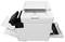'Een witte multifunctionele printer met een open papierlade en scannerdeksel, waarop het ontwerp en de papierverwerkingsfuncties worden getoond.'