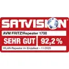 AVM FRITZ!Repeater 1700 heeft in de individuele WLAN-repeater test van SATVISION in november 2025 de beoordeling 'ZEER GOED' gekregen met 92,2%.