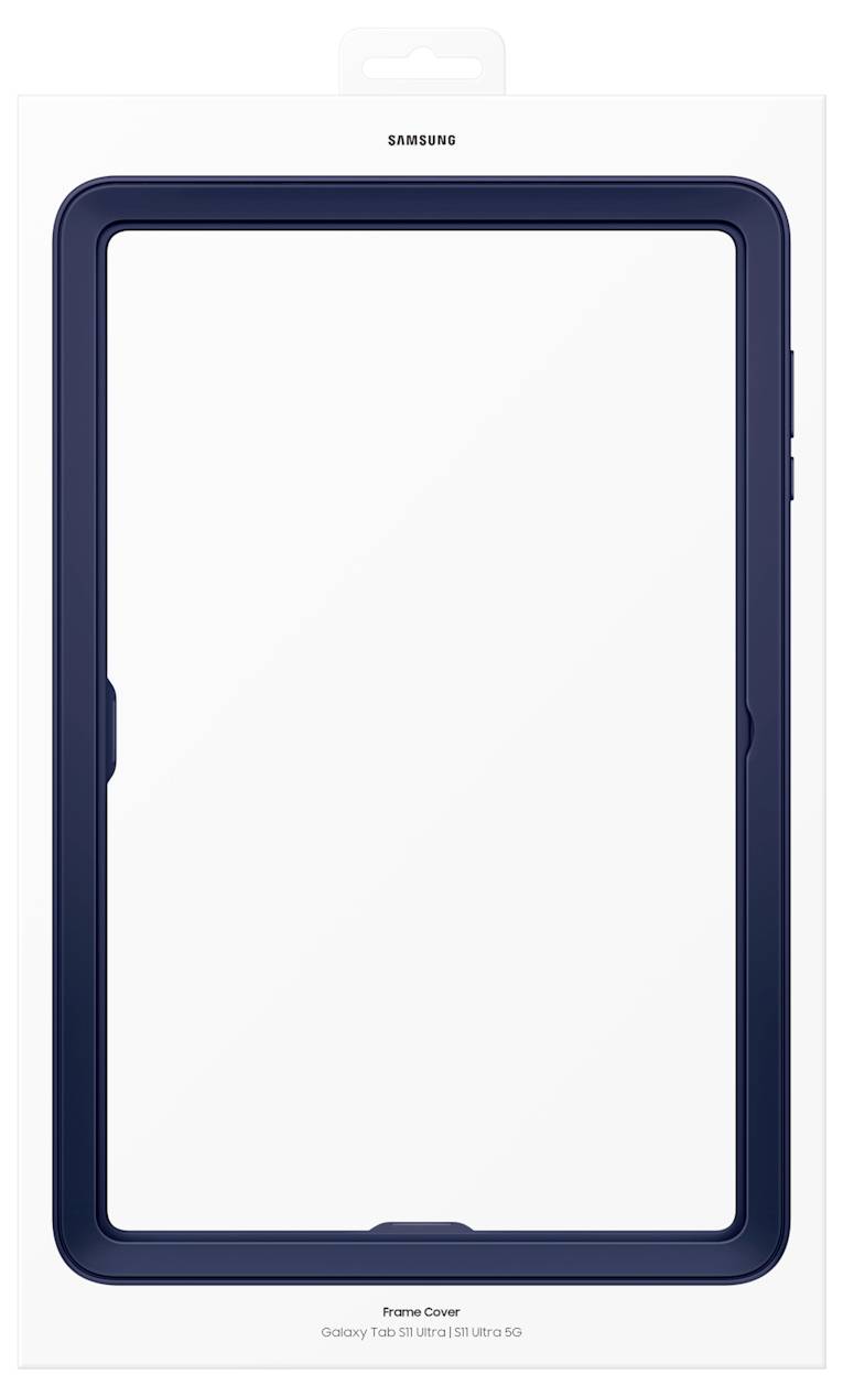 Samsung Galaxy Tab S9 Ultra 5G framehoesje verpakking die de beschermende rand voor de tablet toont, met nadruk op zijn formaat en vorm.