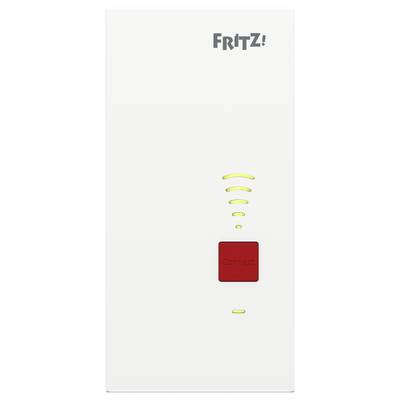 'FRITZ!' Wi-Fi-repeater met een rode knop met het opschrift 'Verbinden' en groene signaalsterkte-indicators.