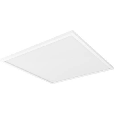 Een platte, vierkante paneellamp met een wit frame en een gediffuseerde oppervlakte, ontworpen voor montage in het plafond.