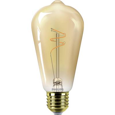 Een vintage-stijl gloeilamp met een zichtbare gloeidraad, helder glas en een schroefvoet. Het merk 'PHILIPS' is gedrukt nabij de voet.