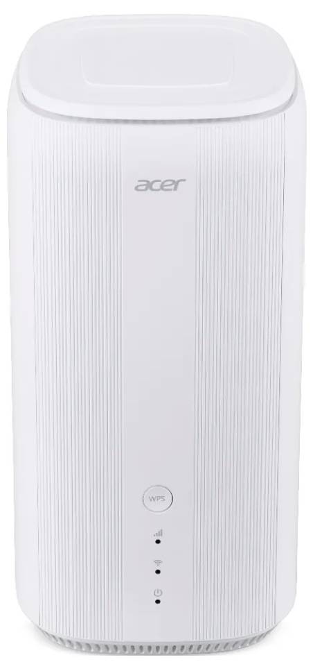 Een witte Acer luchtzuiveraar met verticale roosters, voorzien van een WiFi-knop en drie indicatielampjes op de voorkant.