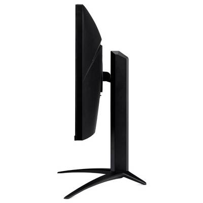 Zijaanzicht van een slanke zwarte computermonitor met een standaard.