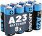 Acht A23 alkaline batterijen bij elkaar gewikkeld, gelabeld als 'A23 Batterien 8x', waarbij elke batterij een positieve pool toont en een blauwe en zwarte behuizing heeft.