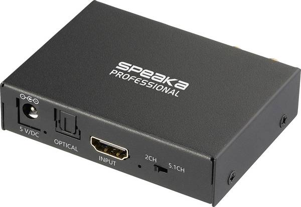 SpeaKa Professional SP-HDS-300 2 poorten HDMI-splitter Ultra HD-geschikt, Met ingebouwde converter, Met audiopoorten 3480 x 2160 Pixel Zwart