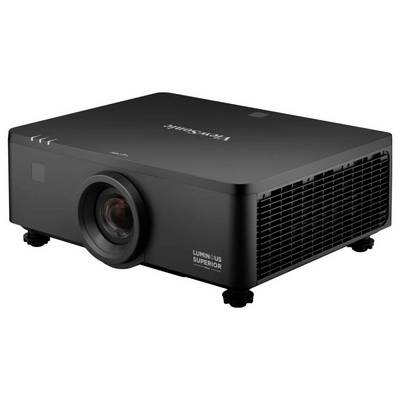 Een zwarte projector met de merknaam 'Luminous Superior' aan de zijkant gedrukt, met een prominente lens en ventilatieraster.