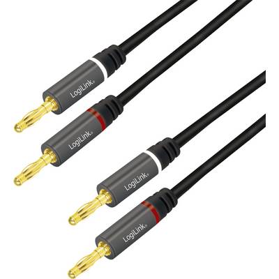 Zwarte audiokabels met gouden connectoren, voorzien van het 'LogiLink' label op een witte of rode band, gebruikt voor het aansluiten van audioapparatuur.