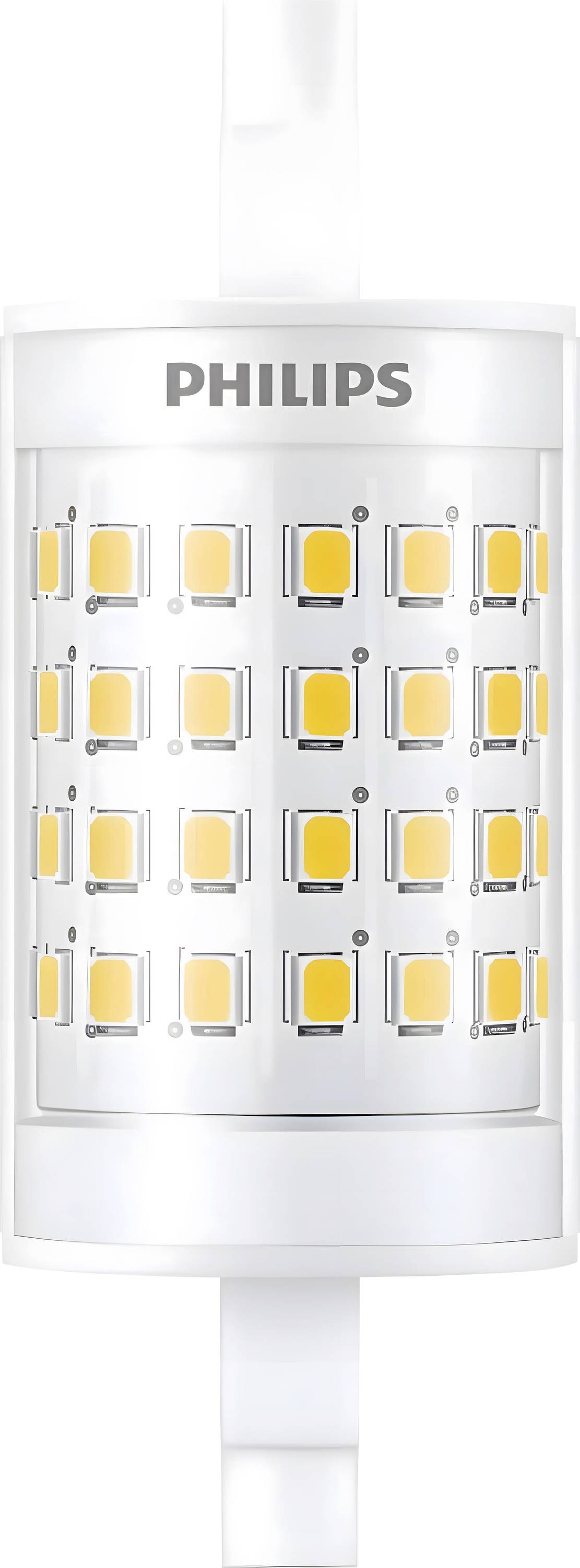 Een Philips LED-lamp met meerdere kleine LED-dioden gerangschikt in een rasterpatroon, ontworpen voor energiezuinige verlichting.