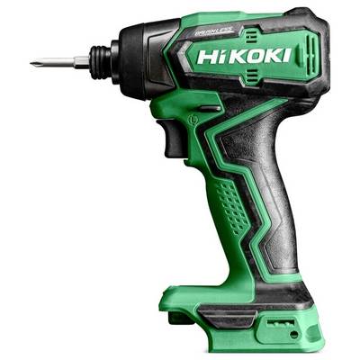 'HiKOKI accu slagschroevendraaier' met groen en zwart design, waarbij een boorbit zichtbaar is.