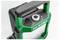 Een groene en zwarte draagbare werkverlichting met een handgreep, voorzien van een aan/uit-knop en een USB-poort, gemerkt met 'HIKOKI' op de voorkant.