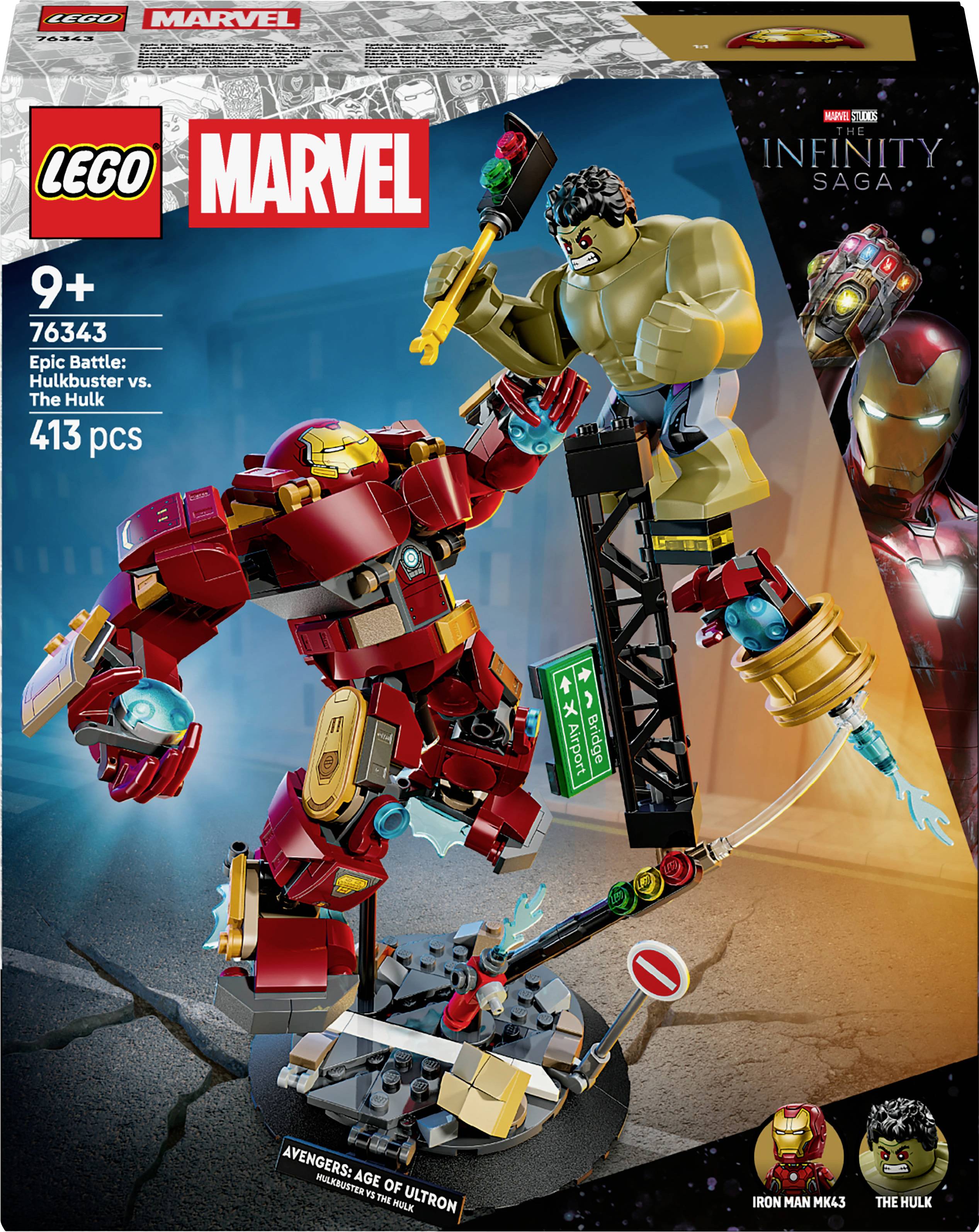 LEGO Marvel 'Epische Strijd: Hulkbuster vs. The Hulk' set voor leeftijden 9+ met twee figuren in gevecht, onderdeel van de Infinity Saga-serie.