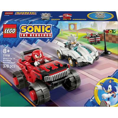 'Lego Sonic the Hedgehog set met Silver's auto en Knuckles' monstertruck met 378 onderdelen, geschikt voor kinderen van 8 jaar en ouder.'