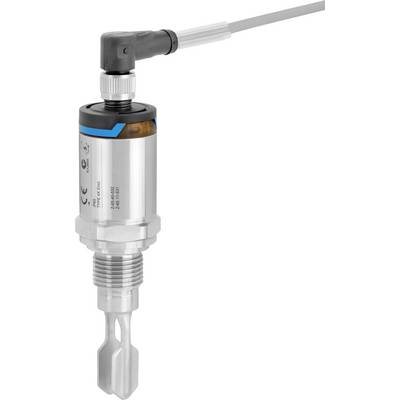 Een roestvrijstalen sensor met een kabel en connector, gebruikt voor het detecteren en meten van vloeistoffen in industriële toepassingen.