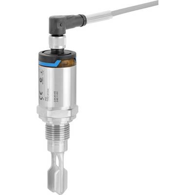 Een metalen sensor met een bijbehorende kabel, voorzien van productgegevens, gebruikt voor industriële toepassingen, uitgelicht voor zijn ontwerp.