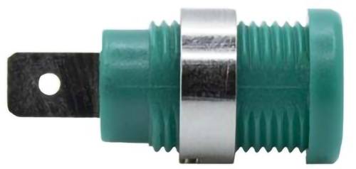 Groene zekeringhouder met een metalen klem, cilindrische vorm, en een enkele terminalverbinding.