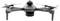 Een zwarte quadcopter drone met een centrale camera, vier propellers en grijze accenten, gefotografeerd in frontaal zicht op een witte achtergrond.