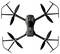 Bovenaanzicht van een grijze quadcopter drone met vier propellers, rechte armen en een camerabevestiging, geïsoleerd op een witte achtergrond.