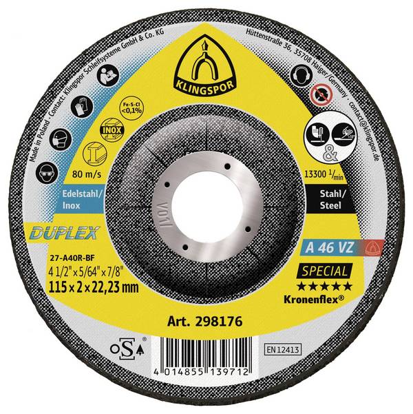 Klingspor 298176 A 46 VZ Special Afbraamschijf Diameter 115 mm Boordiameter 22.23 mm RVS, Staal 25 stuk(s)