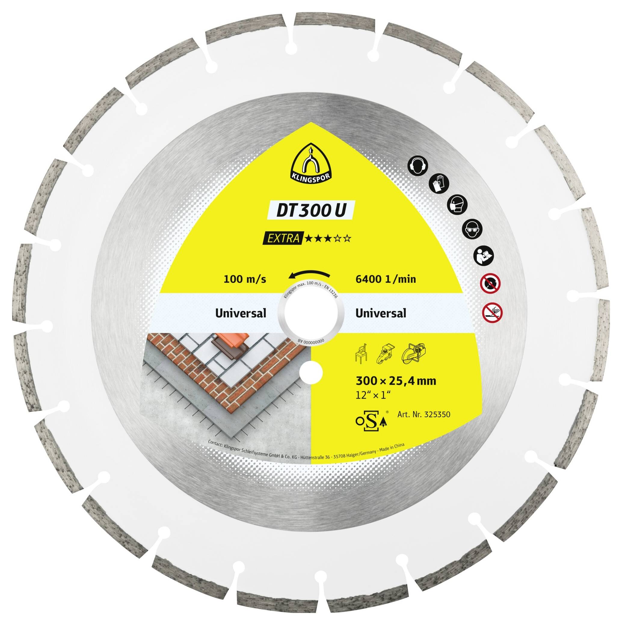 Klingspor 325349 DT 300 U Extra Diamanten doorslijpschijf Diameter 300 mm Boordiameter 25.4 mm Bouwmaterialen 1 stuk(s)-0