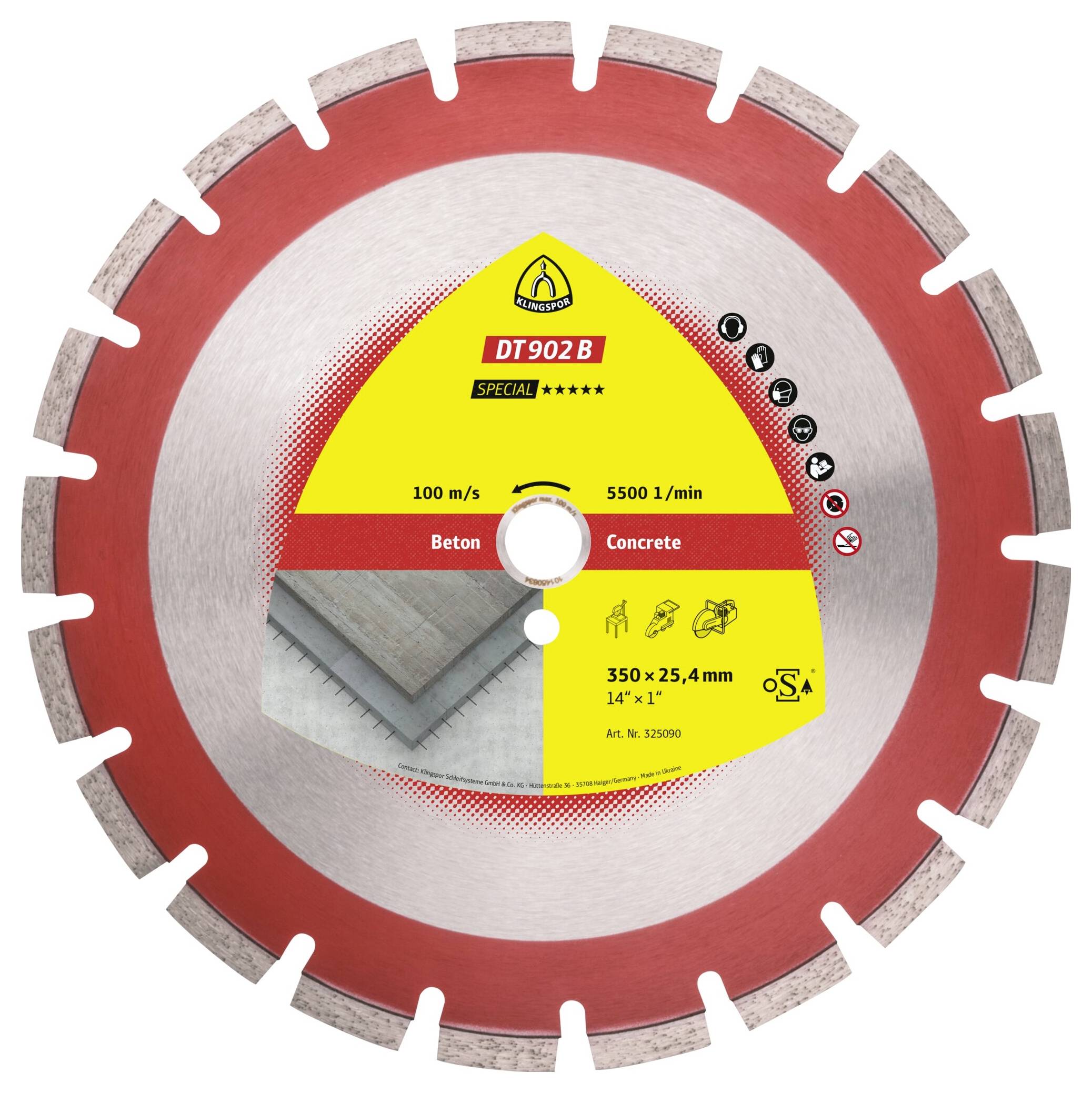 Klingspor 325090 DT 902 B Special Diamanten doorslijpschijf Diameter 350 mm Boordiameter 25.4 mm Oud gewapend beton 1 st-0