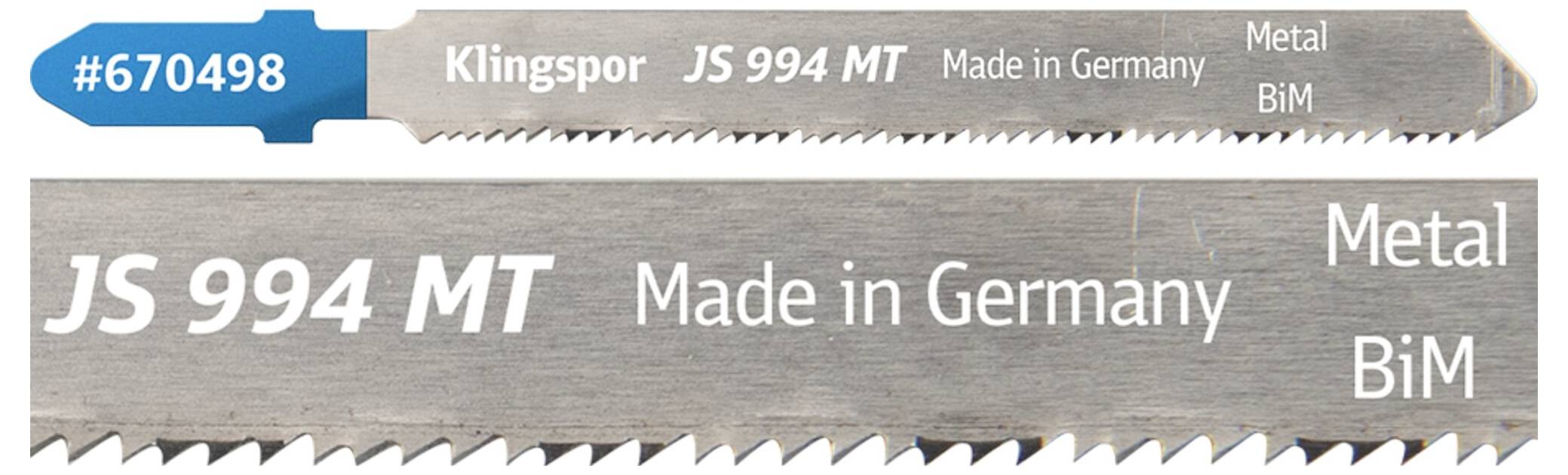 'Zaagblad gemarkeerd #670498, Klingspor JS 994 MT, Gemaakt in Duitsland, Metaal, BiM. Geschikt voor het snijden van metaal.'